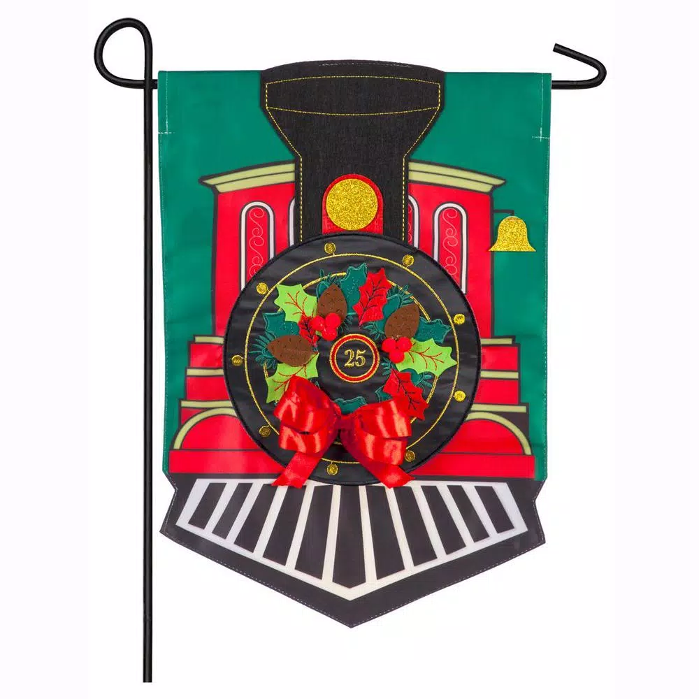 Evergreen 18 In. X 12.5 In. Christmas Train Garden Applique Flag 1 Evergreen 18 In. X 12.5 In. Christmas Train Garden Applique Flag