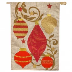 Evergreen 28 In. X 44 In. Holiday Ornaments House Burlap Flag