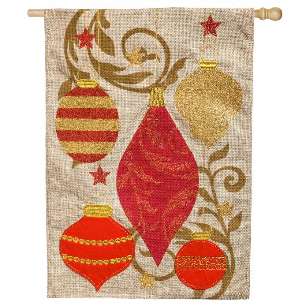 Evergreen 28 In. X 44 In. Holiday Ornaments House Burlap Flag 1 Evergreen 28 In. X 44 In. Holiday Ornaments House Burlap Flag