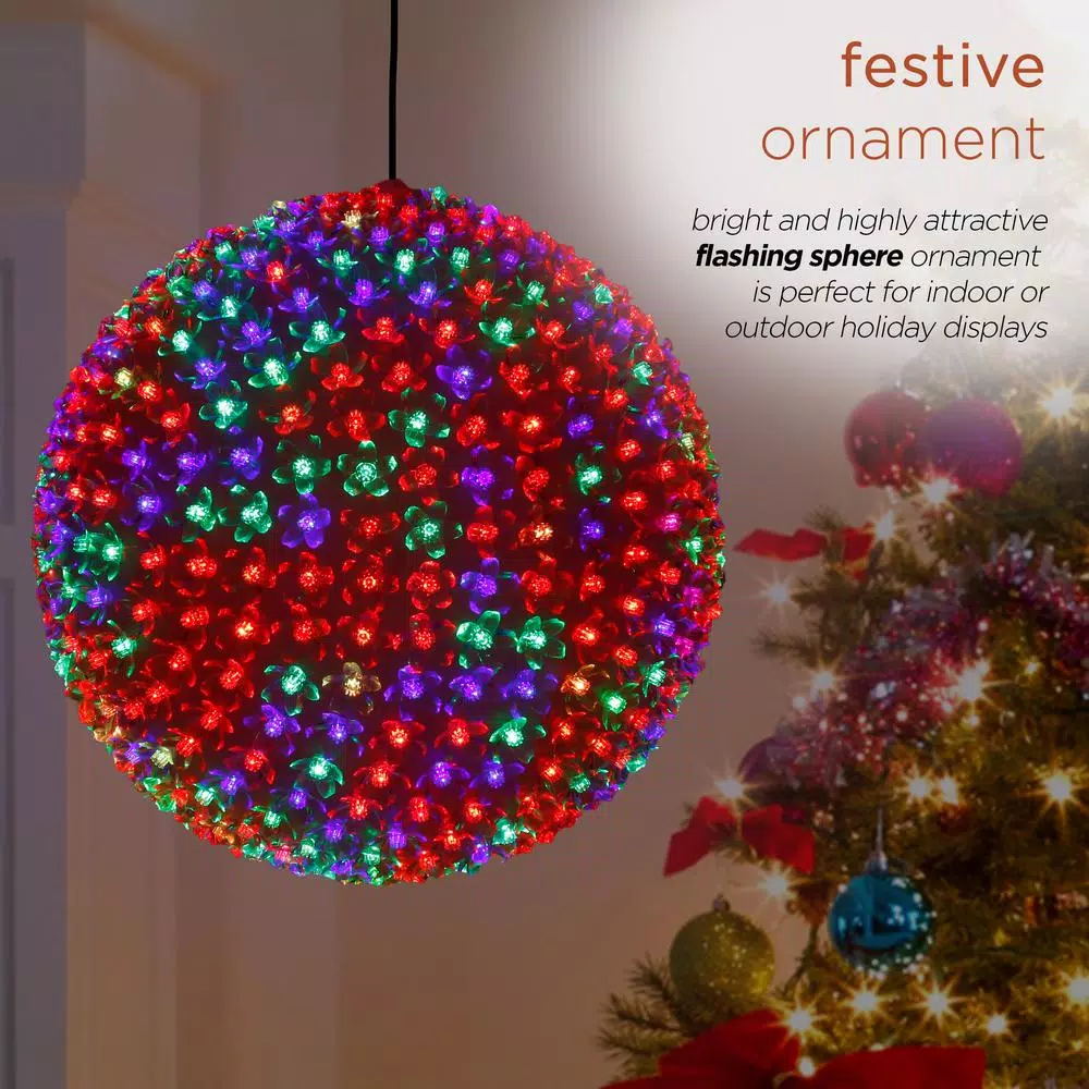 Alpine Corporation 13 In. Diameter Large Flashing Sphere Ornament With Multi-Colored LED Lights 7 Alpine Corporation 13 In. Diameter Large Flashing Sphere Ornament With Multi-Colored LED Lights - Image 7