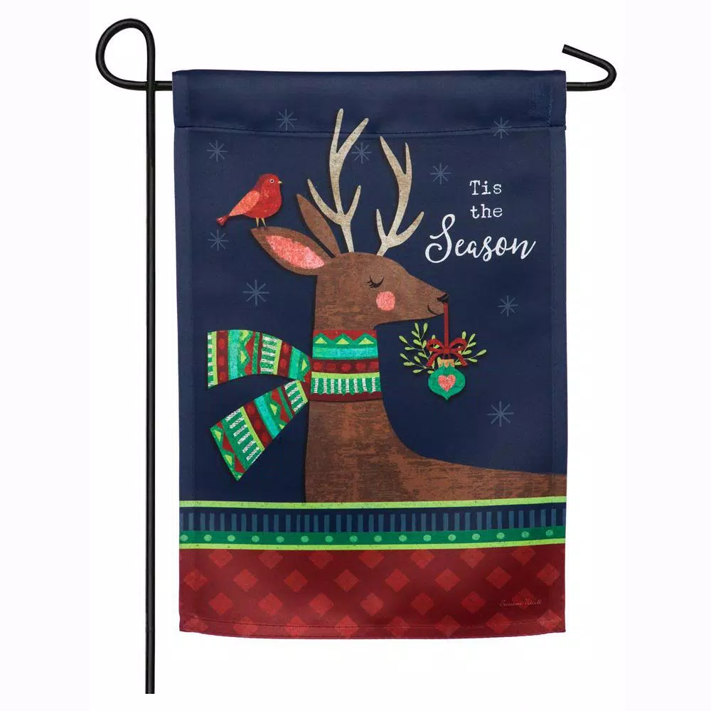 Evergreen 18 In. X 12.5 In. Tis The Season Reindeer Garden Suede Flag 1 Evergreen 18 In. X 12.5 In. Tis The Season Reindeer Garden Suede Flag