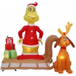 Gemmy 6 Ft. Tall Airblown Inflatable Grinch And Max On Sled Scene -Decorations Sales unnamed file 1095