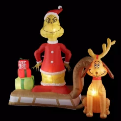 Gemmy 6 Ft. Tall Airblown Inflatable Grinch And Max On Sled Scene -Decorations Sales unnamed file 1096