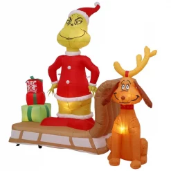 Gemmy 6 Ft. Tall Airblown Inflatable Grinch And Max On Sled Scene -Decorations Sales unnamed file 1097
