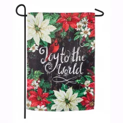 Evergreen 18 In. X 12.5 In. Joy To The World Poinsettias Garden Suede Flag