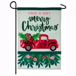Evergreen 18 In. X 12.5 In. Holiday Red Truck Garden Linen Flag