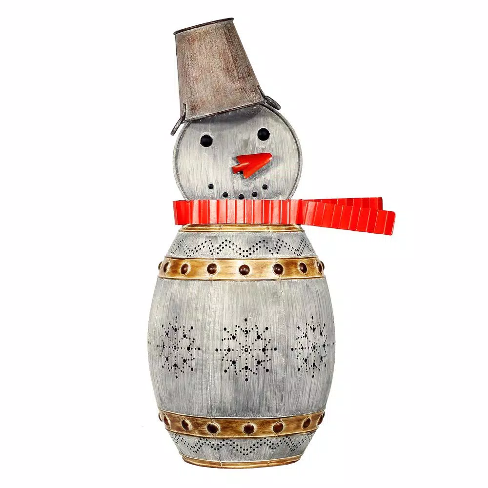 Alpine Corporation 30 In. Tall Weathered Barrel Snowman With Warm White LED Lights 1 Alpine Corporation 30 In. Tall Weathered Barrel Snowman With Warm White LED Lights