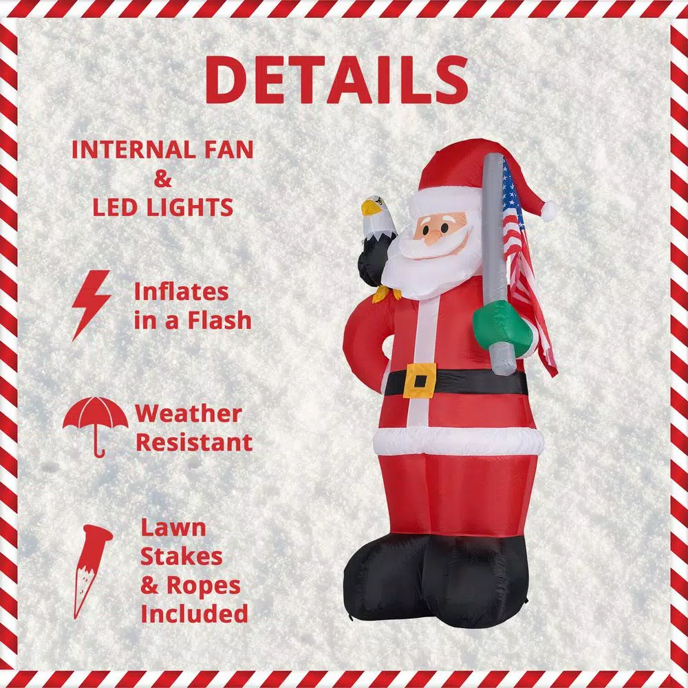 Fraser Hill Farm 8 Ft. Americana Santa With Bald Eagle Christmas Inflatable With Lights 4 Fraser Hill Farm 8 Ft. Americana Santa With Bald Eagle Christmas Inflatable With Lights - Image 4