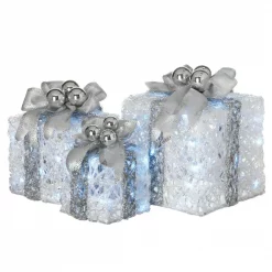 National Tree Company 8 In., 10 In. And 12 In. Glittered White Gift Boxes With 70 Cool White Twinkle LED Lights (Set Of 3)
