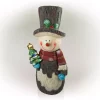 Alpine Corporation 48 In. Tall Corporation Solar Snowman Statue With Color Changing LED Lights, Holiday Decor