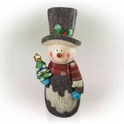 Alpine Corporation 48 In. Tall Corporation Solar Snowman Statue With Color Changing LED Lights, Holiday Decor