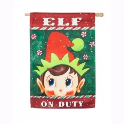 Evergreen 28 In. X 44 In. Elf On Duty House Suede Flag