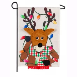 Evergreen 18 In. X 12.5 In. Reindeer Garden Linen Flag