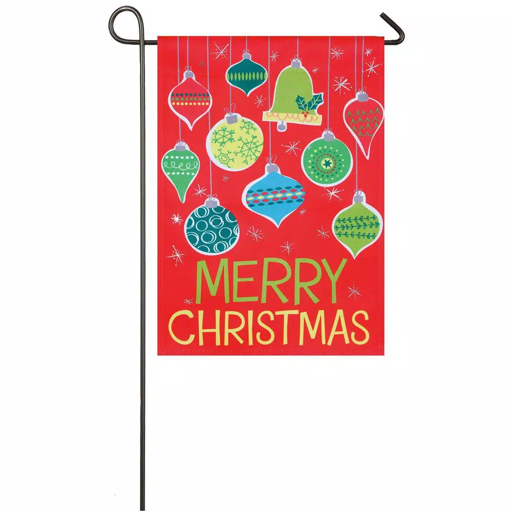 Evergreen 18 In. X 12.5 In. Merry Christmas Ornaments Garden Suede Flag 1 Evergreen 18 In. X 12.5 In. Merry Christmas Ornaments Garden Suede Flag