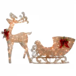 National Tree Company 48 In. Reindeer And Santas Sleigh With LED Lights