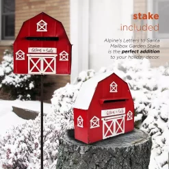 Alpine Corporation 54 In. Tall Metal Letters To Santa Red Barnhouse Mailbox Garden Stake -Decorations Sales unnamed file 149