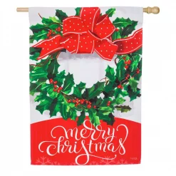 Evergreen 28 In. X 44 In. Merry Christmas Bow House Suede Flag