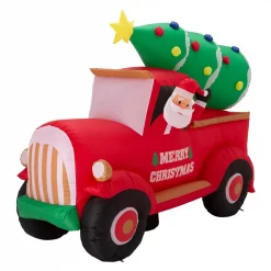 Glitzhome 7 Ft. Santa Claus On Pick Up Truck Inflatable Decor
