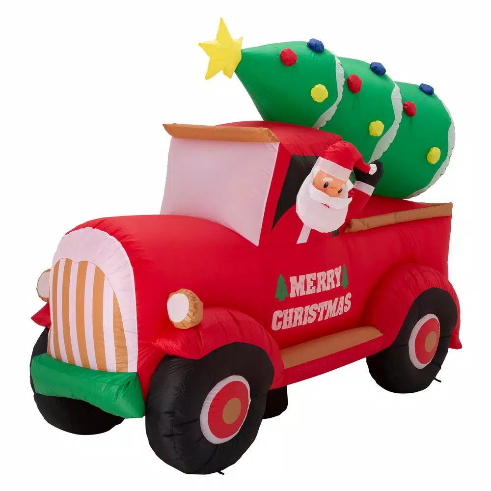 Glitzhome 7 Ft. Santa Claus On Pick Up Truck Inflatable Decor 1 Glitzhome 7 Ft. Santa Claus On Pick Up Truck Inflatable Decor