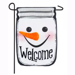 Evergreen 18 In. X 12.5 In. Snowman Mason Jar Garden Burlap Flag