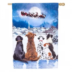 Evergreen 28 In. X 44 In. Christmas Dogs House Satin Flag