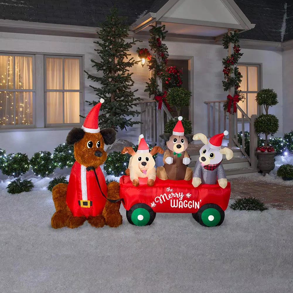 Home Accents Holiday 7 Ft. W Pre-Lit Life Size Inflatable Wagon With Christmas Puppies Scene 2 Home Accents Holiday 7 Ft. W Pre-Lit Life Size Inflatable Wagon With Christmas Puppies Scene - Image 2