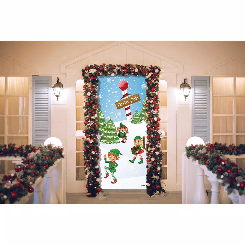 My Door Decor 36 In. X 80 In. North Pole Elves-Christmas Front Door Decor Mural 2 My Door Decor 36 In. X 80 In. North Pole Elves-Christmas Front Door Decor Mural - Image 2