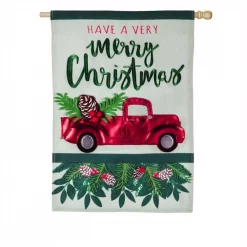 Evergreen 28 In. X 44 In. Holiday Red Truck House Linen Flag
