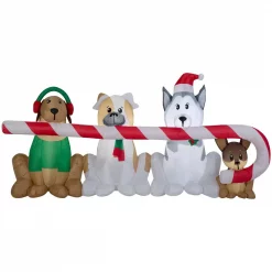 Home Accents Holiday 8 Ft. W Pre-Lit Giant Airblown Inflatable Christmas Puppies With Candy Cane Scene