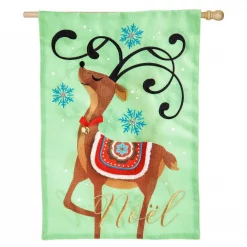 Evergreen 28 In. X 44 In. Noel’s Reindeer House Burlap Flag