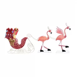 Haute Decor 44 In. Pre-Lit LED Christmas Flamingo With Sleigh