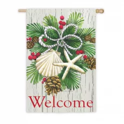 Evergreen 28 In. X 44 In. Costal Christmas House Sub Suede Flag