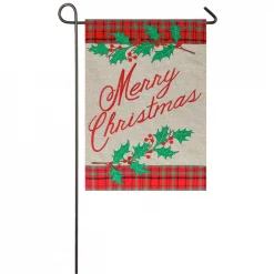 Evergreen 18 In. X 12.5 In. Merry Christmas Plaid Garden Burlap Flag