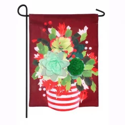 Evergreen 18 In. X 12.5 In. Holiday Succulents Garden Burlap Flag