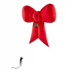 Airblown 4.49 Ft. Inflatable Fuzzy Hanging Velvet Bow-Red With External Spotlight -Decorations Sales unnamed file 498