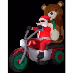 Airblown 6.5 Ft. Inflatable Christmas Airblown Mixed Media Santa With Teddy Bear On Motorcycle