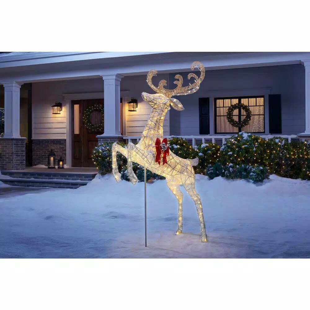Home Accents Holiday 84 In. Warm White 240-Light LED White Jumping Deer 2 Home Accents Holiday 84 In. Warm White 240-Light LED White Jumping Deer - Image 2