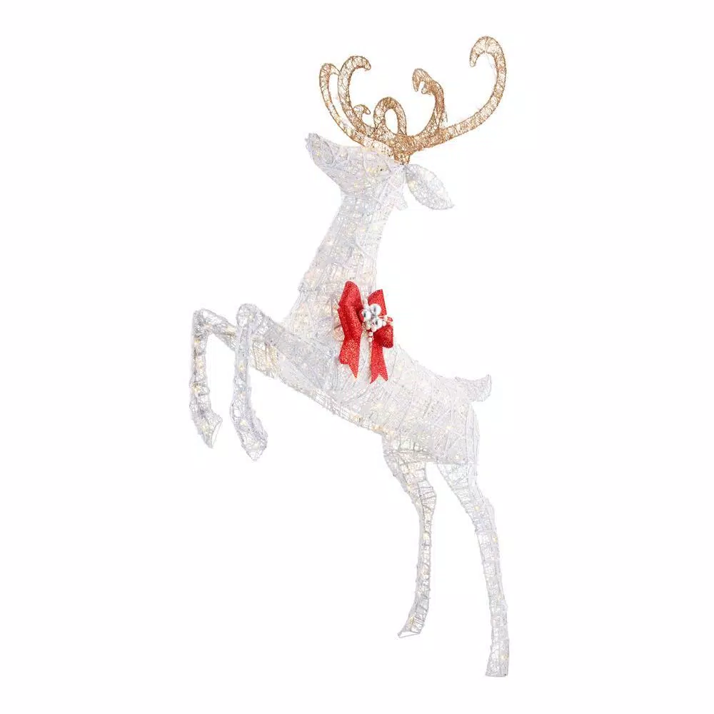Home Accents Holiday 84 In. Warm White 240-Light LED White Jumping Deer 3 Home Accents Holiday 84 In. Warm White 240-Light LED White Jumping Deer - Image 3