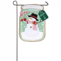 Evergreen 18 In. X 12.5 In. Mason Jar Snowman Garden Linen Flag