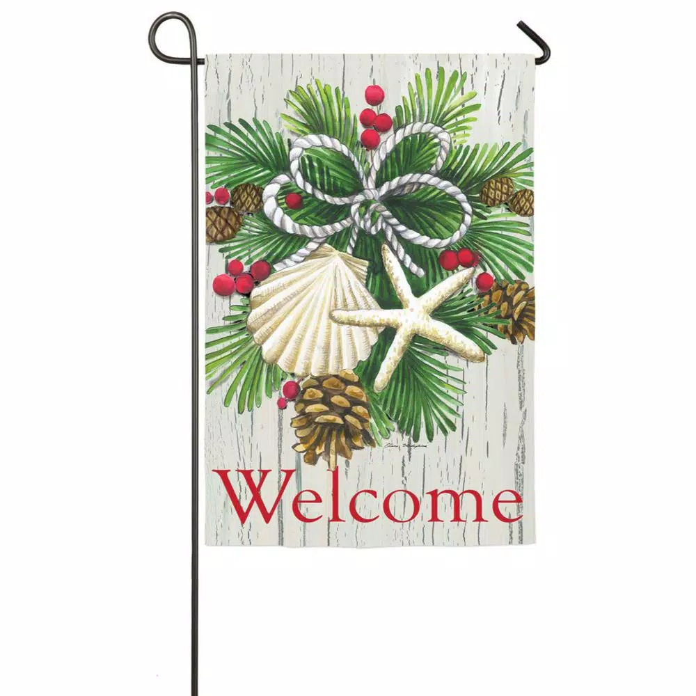 Evergreen 18 In. X 12.5 In. Costal Christmas Garden Sub Suede Flag 1 Evergreen 18 In. X 12.5 In. Costal Christmas Garden Sub Suede Flag