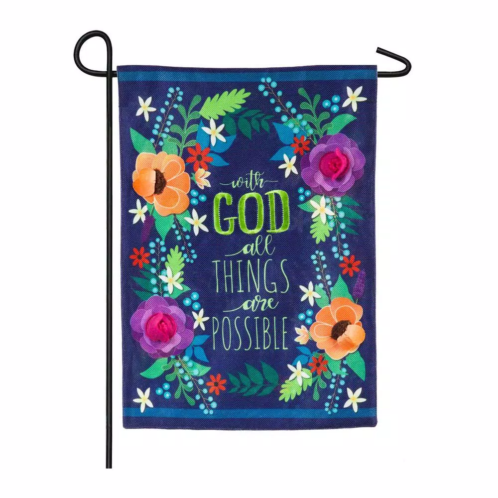 Evergreen 18 In. X 12.5 In. All Things Are Possible Garden Burlap Flag 1 Evergreen 18 In. X 12.5 In. All Things Are Possible Garden Burlap Flag