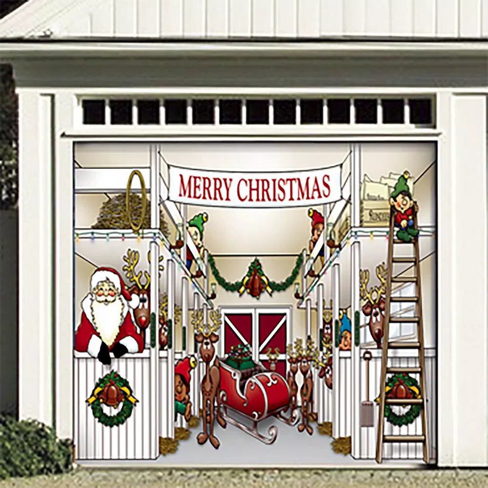 My Door Decor 7 Ft. X 8 Ft. Santa’s Reindeer Barn Holiday Garage Door Decor Mural For Single Car Garage 2 My Door Decor 7 Ft. X 8 Ft. Santa’s Reindeer Barn Holiday Garage Door Decor Mural For Single Car Garage - Image 2