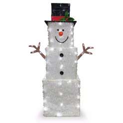 National Tree Company 42 In. Frosted White Fabric With Glitter Square Snowman With 120 Cool White LED Lights