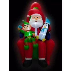 Fraser Hill Farm 10 Ft. Pre-Lit Santa, Elf And Penguin Christmas Inflatable