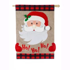 Evergreen 28 In. X 44 In. Ho Ho Ho Santa House Burlap Flag
