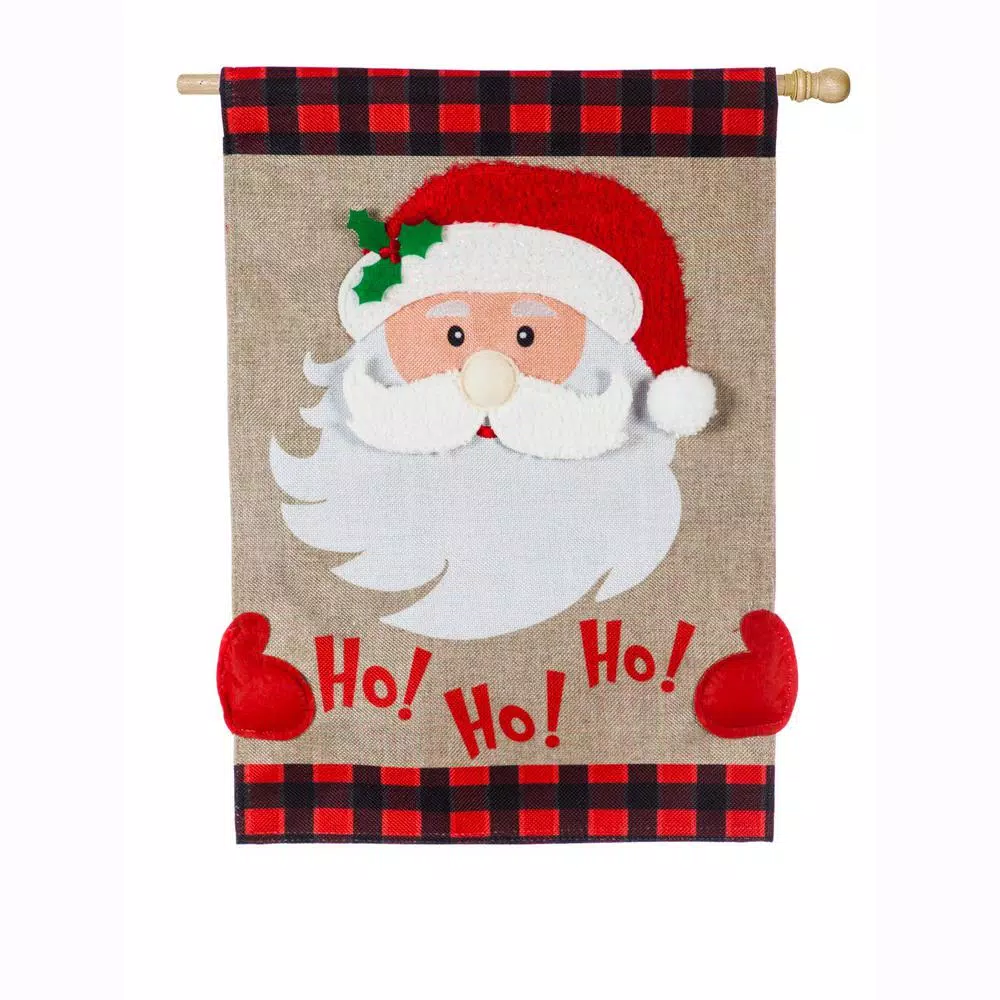 Evergreen 28 In. X 44 In. Ho Ho Ho Santa House Burlap Flag 1 Evergreen 28 In. X 44 In. Ho Ho Ho Santa House Burlap Flag