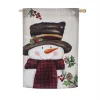 Evergreen 28 In. X 44 In. Smiling Snowman House Textured Suede Flag