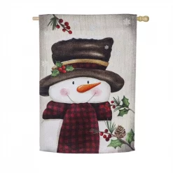 Evergreen 28 In. X 44 In. Smiling Snowman House Textured Suede Flag