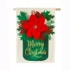 Evergreen 28 In. X 44 In. Poinsettia Mason Jar House Linen Flag