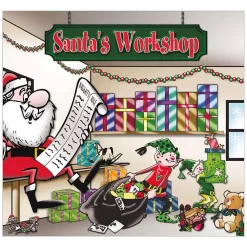 My Door Decor 7 Ft. X 8 Ft. Santa’s Workshop-Outdoor Holiday 2-Car Split Garage Door Decor Mural For Split Car Garage, 2-Graphic Kit